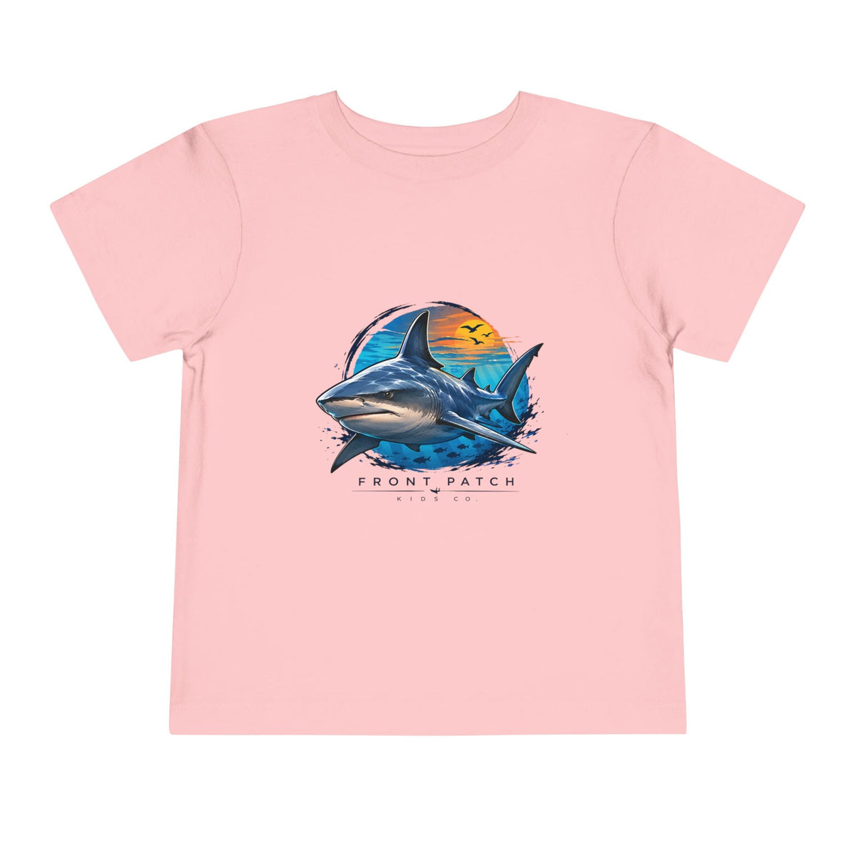 Toddler Tee — 'Front Patch' Surf Shark Graphic Sunset Kids Shirt - Front Patch Kids Co.