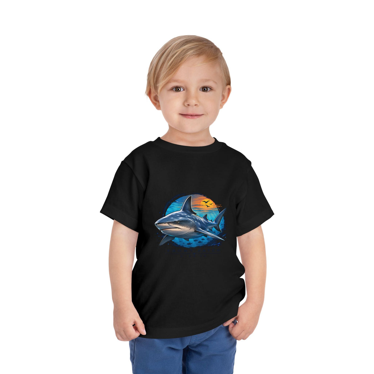 Toddler Tee — 'Front Patch' Surf Shark Graphic Sunset Kids Shirt - Front Patch Kids Co.