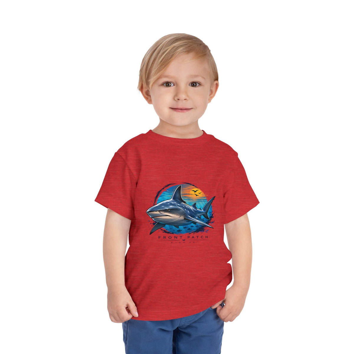 Toddler Tee — 'Front Patch' Surf Shark Graphic Sunset Kids Shirt - Front Patch Kids Co.