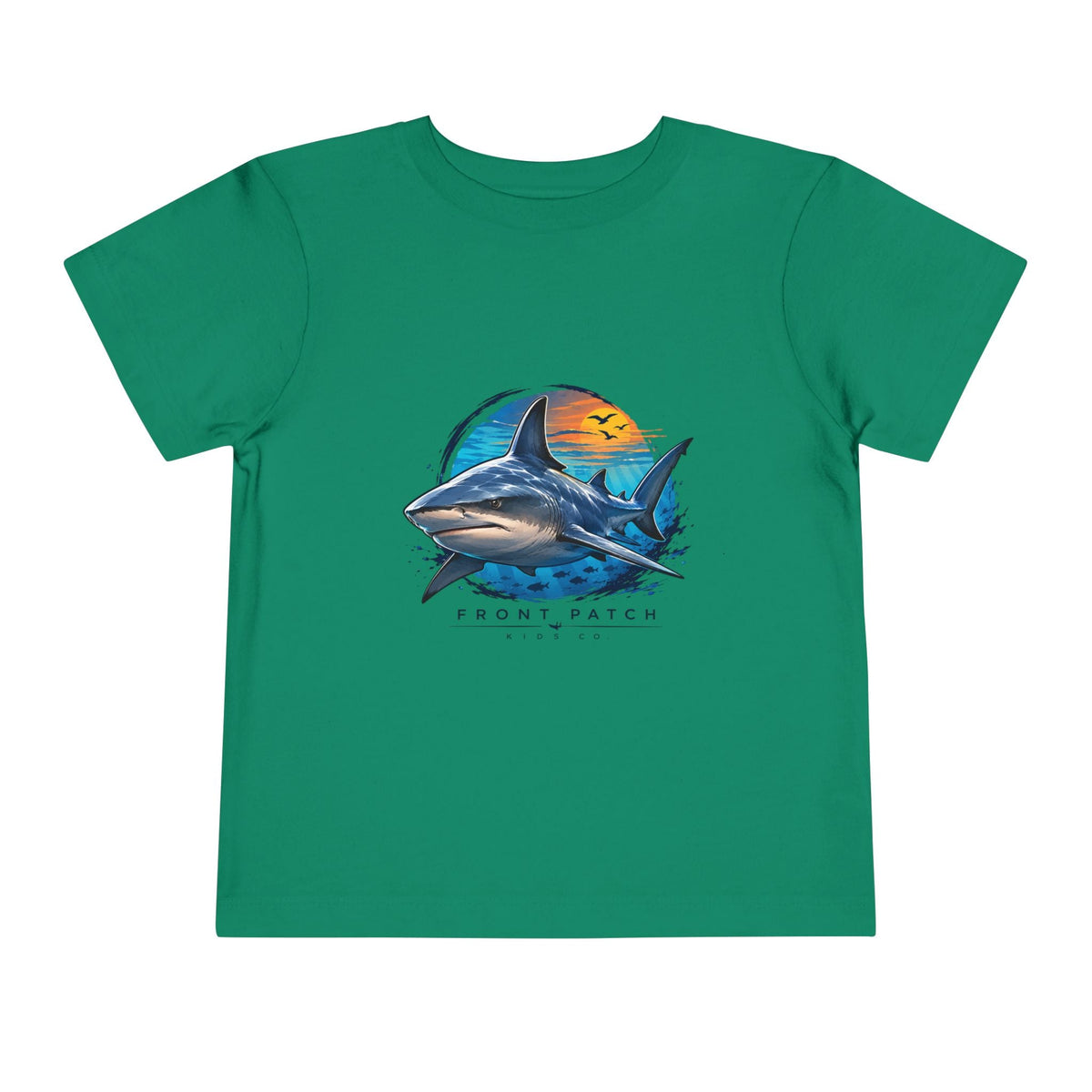 Toddler Tee — 'Front Patch' Surf Shark Graphic Sunset Kids Shirt - Front Patch Kids Co.
