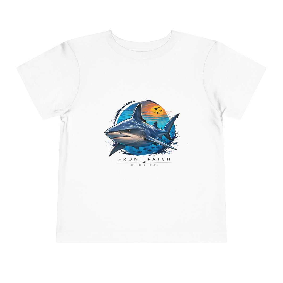 Toddler Tee — 'Front Patch' Surf Shark Graphic Sunset Kids Shirt - Front Patch Kids Co.