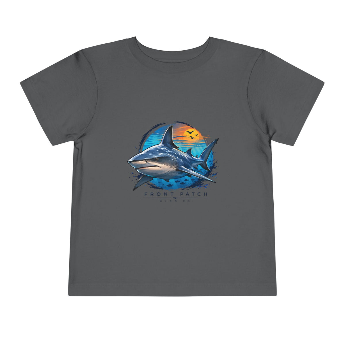 Toddler Tee — 'Front Patch' Surf Shark Graphic Sunset Kids Shirt - Front Patch Kids Co.