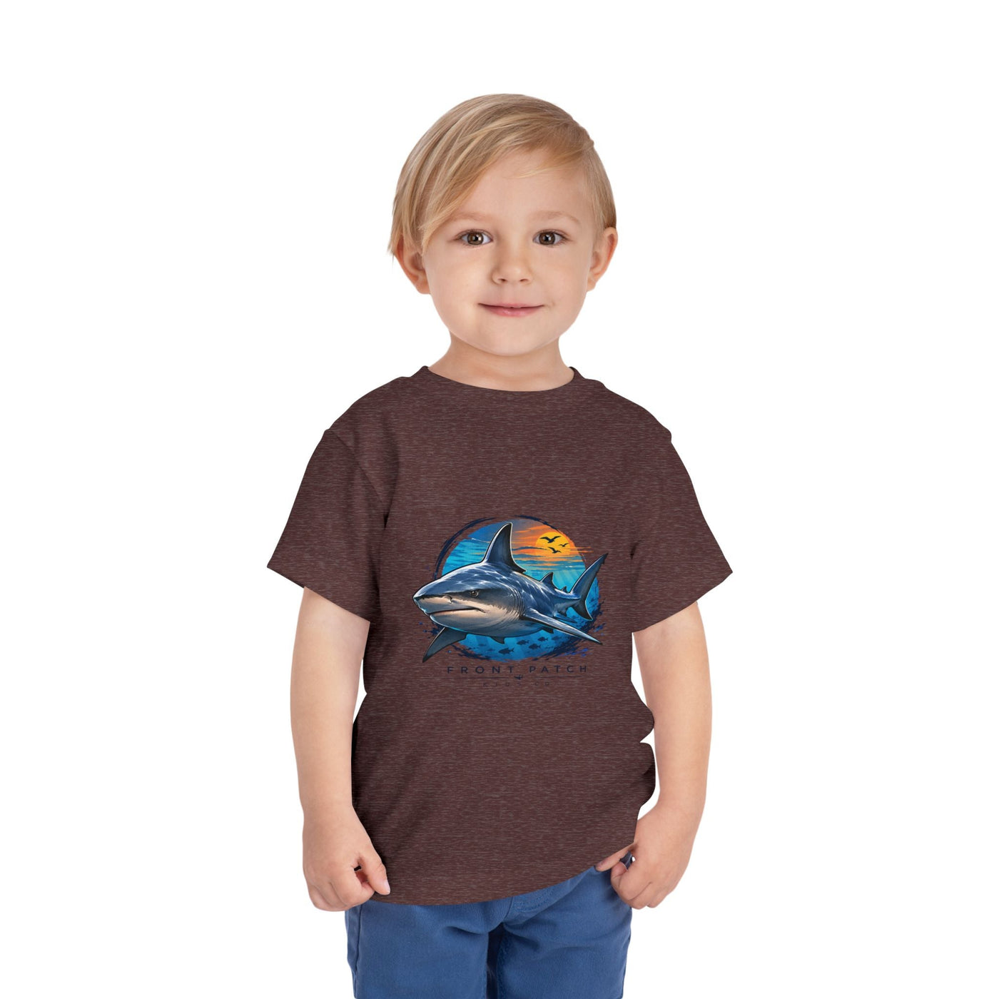 Toddler Tee — 'Front Patch' Surf Shark Graphic Sunset Kids Shirt - Front Patch Kids Co.