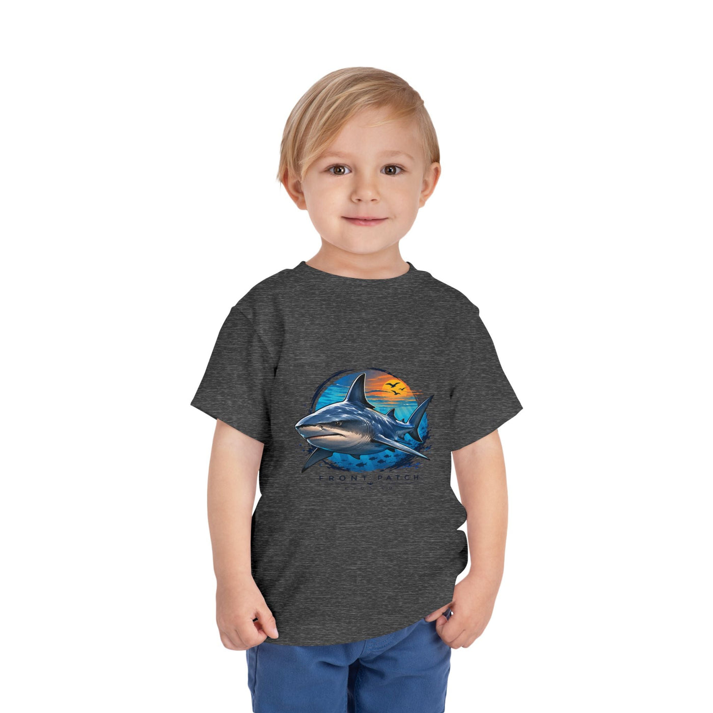 Toddler Tee — 'Front Patch' Surf Shark Graphic Sunset Kids Shirt - Front Patch Kids Co.