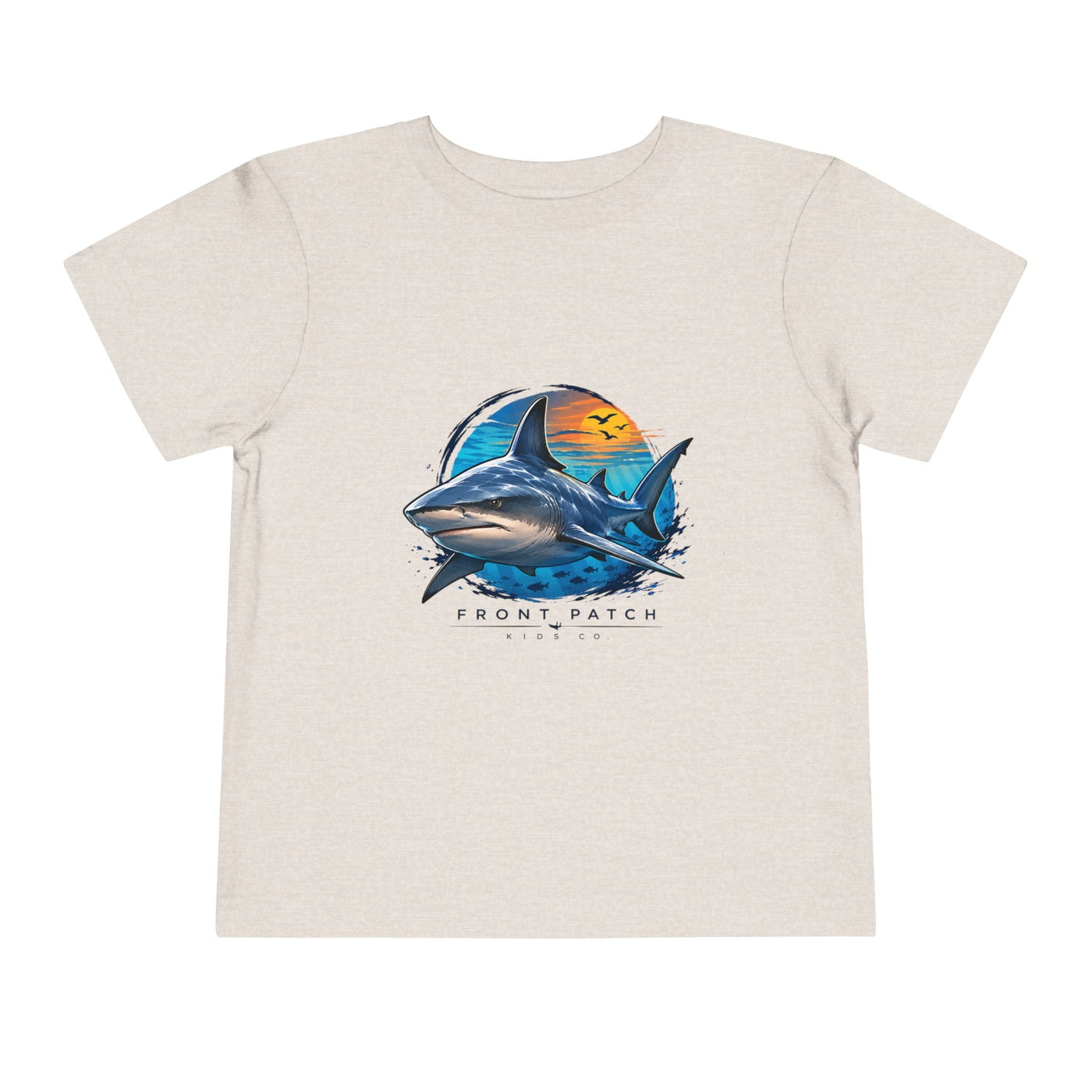 Toddler Tee — 'Front Patch' Surf Shark Graphic Sunset Kids Shirt - Front Patch Kids Co.