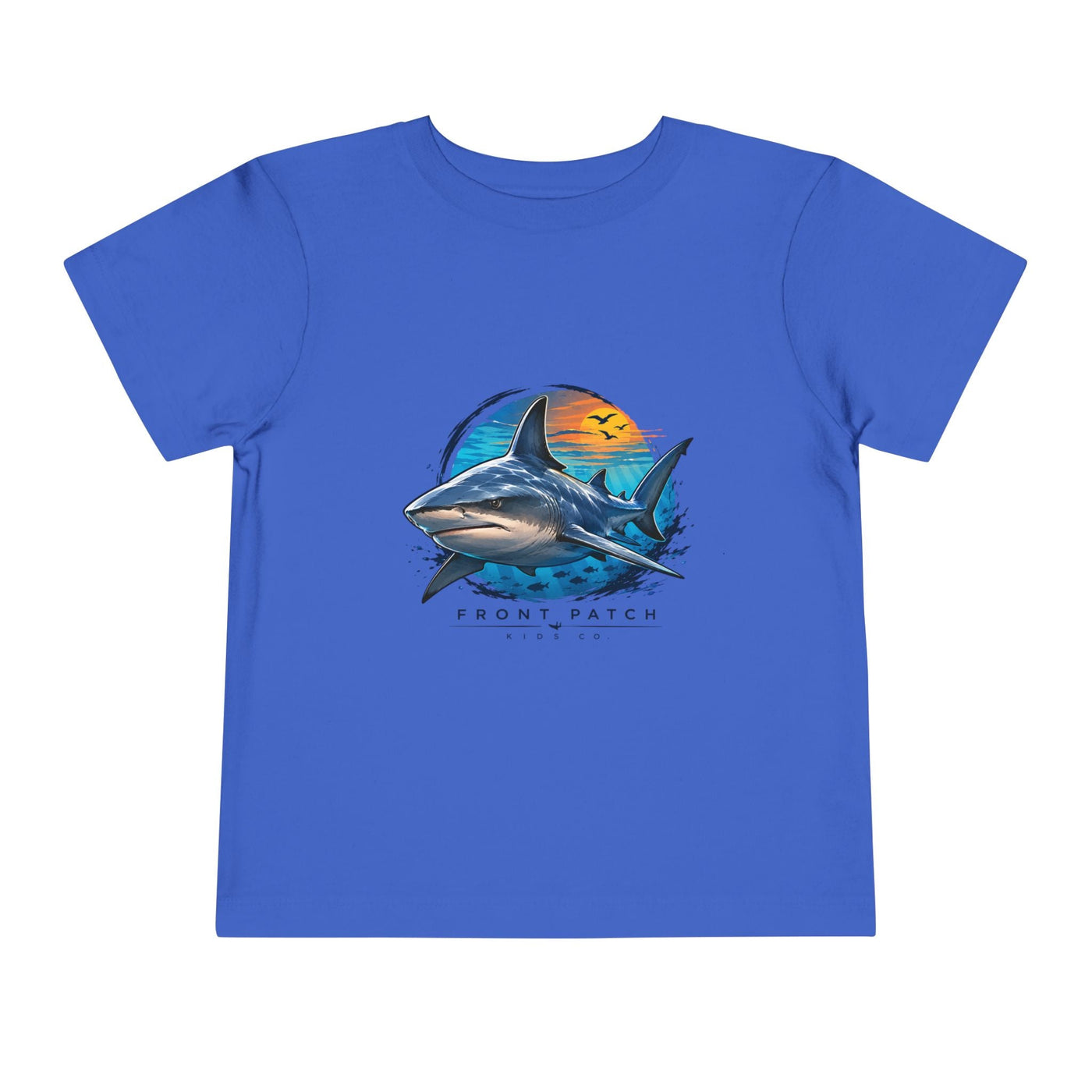 Toddler Tee — 'Front Patch' Surf Shark Graphic Sunset Kids Shirt - Front Patch Kids Co.