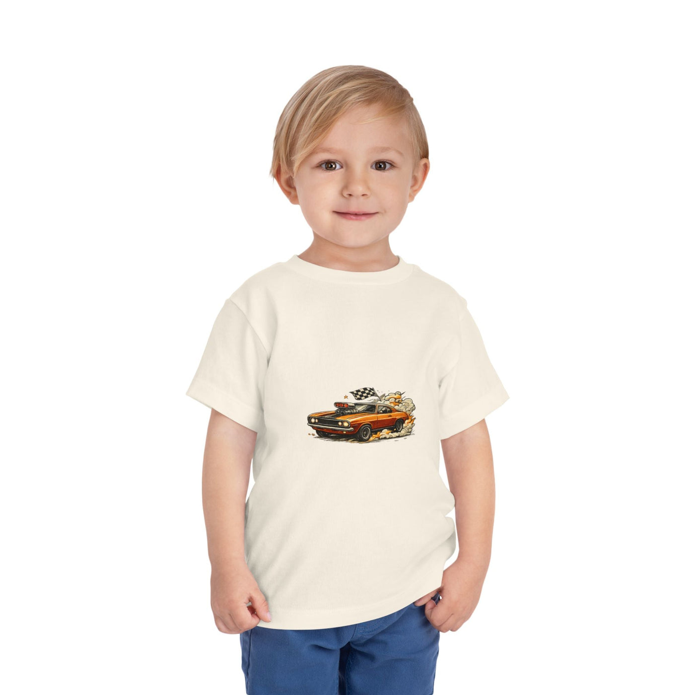 Toddler Tee — Vintage Muscle Car Cartoon with Checkered Flag - Front Patch Kids Co.