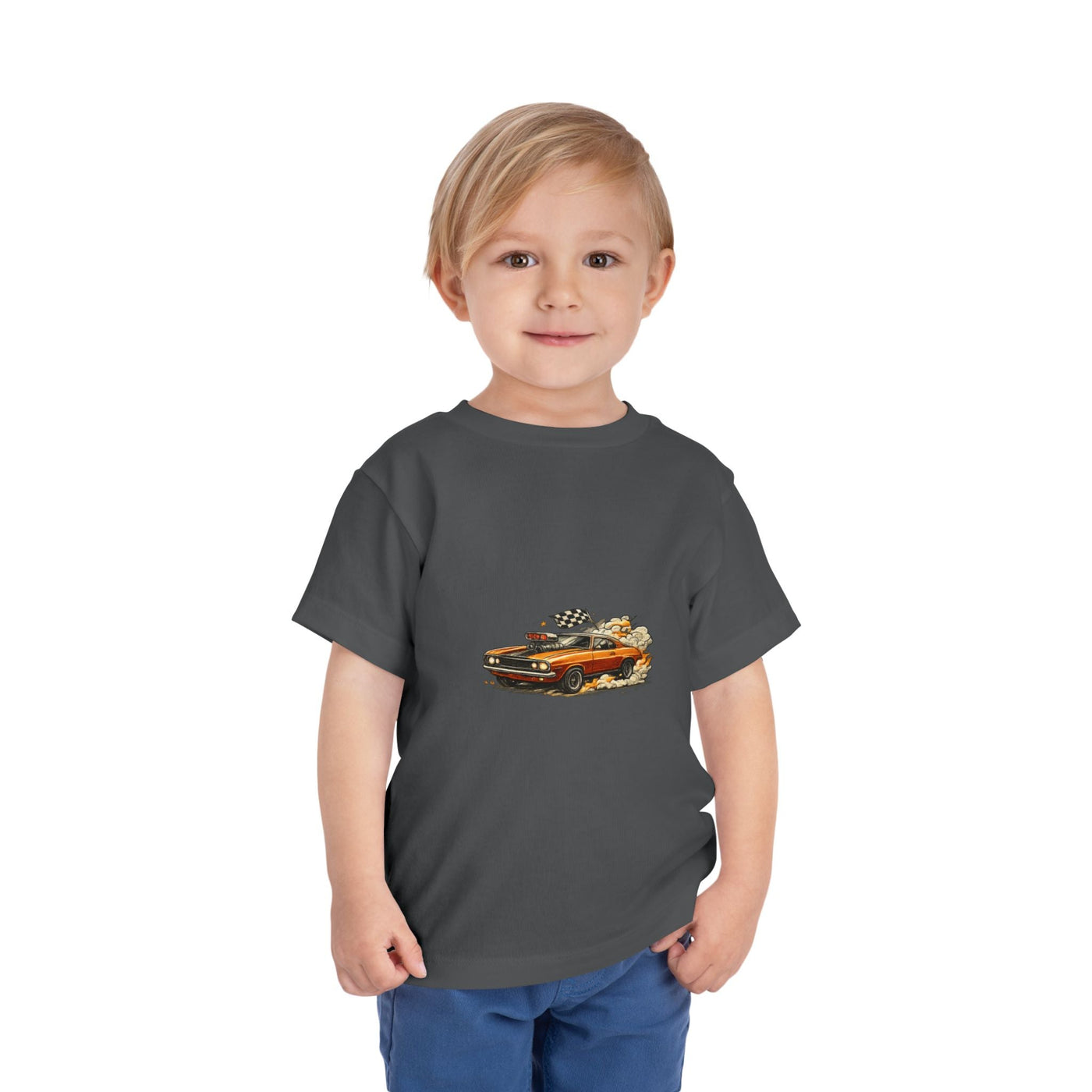Toddler Tee — Vintage Muscle Car Cartoon with Checkered Flag - Front Patch Kids Co.