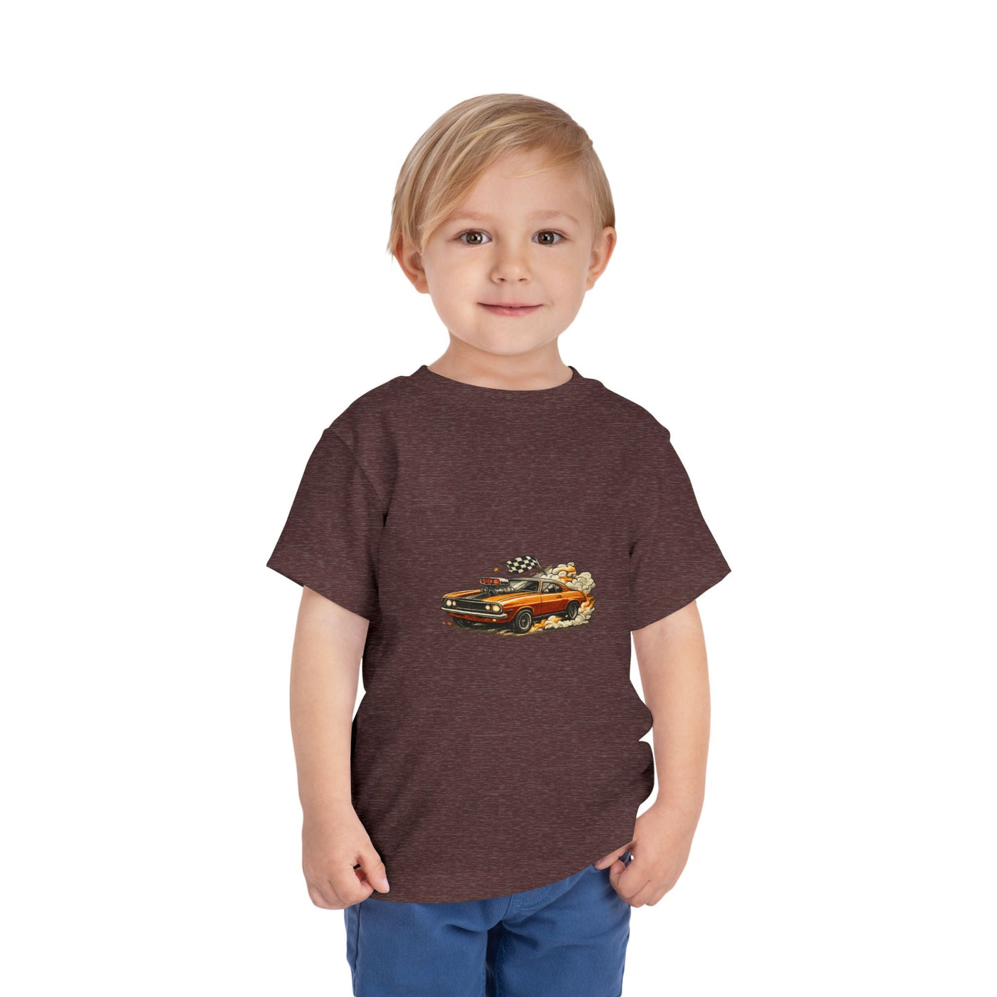 Toddler Tee — Vintage Muscle Car Cartoon with Checkered Flag - Front Patch Kids Co.
