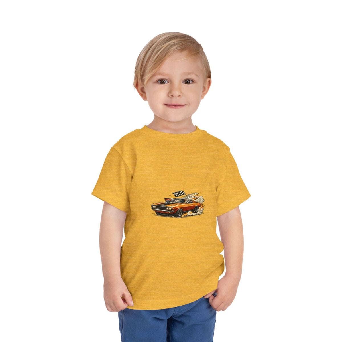 Toddler Tee — Vintage Muscle Car Cartoon with Checkered Flag - Front Patch Kids Co.