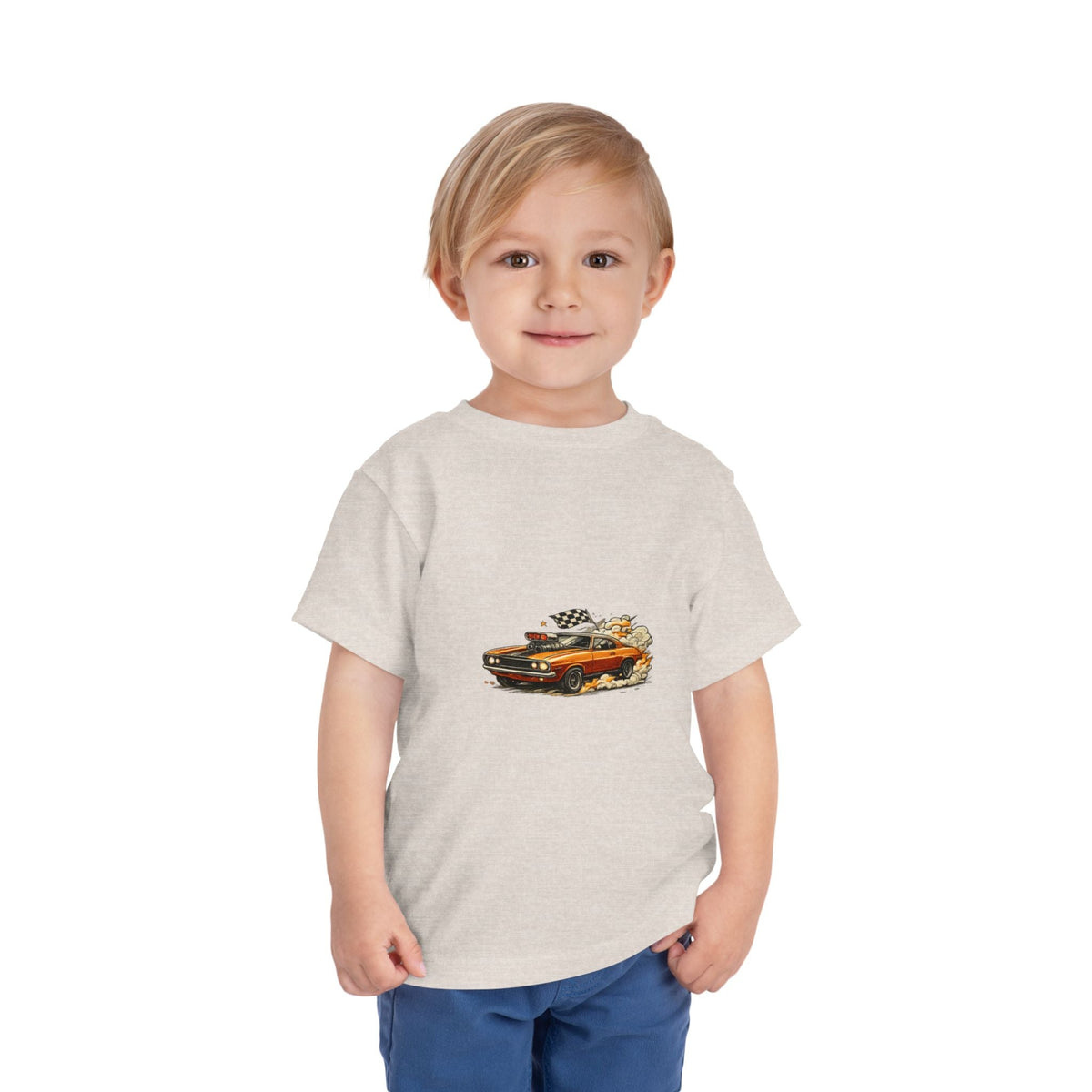 Toddler Tee — Vintage Muscle Car Cartoon with Checkered Flag - Front Patch Kids Co.