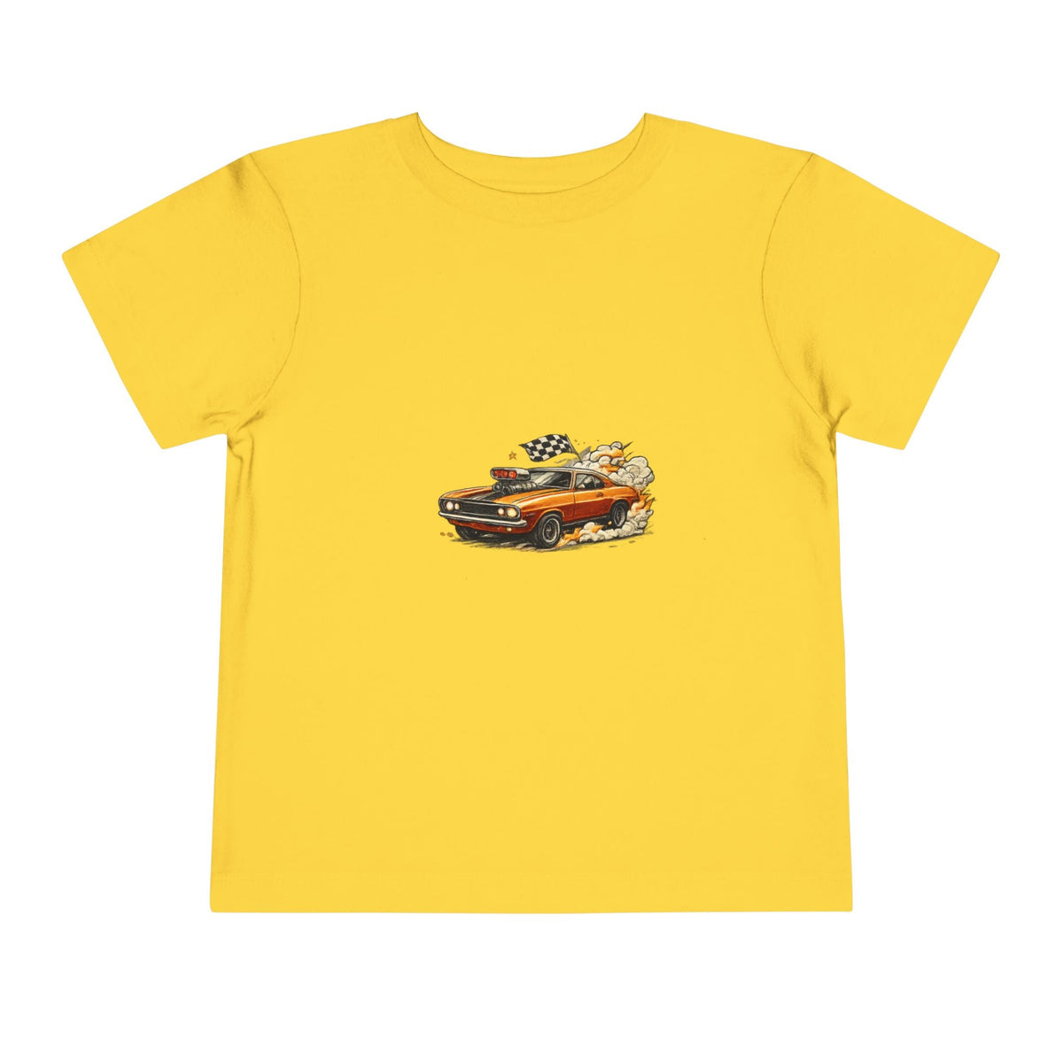 Toddler Tee — Vintage Muscle Car Cartoon with Checkered Flag - Front Patch Kids Co.