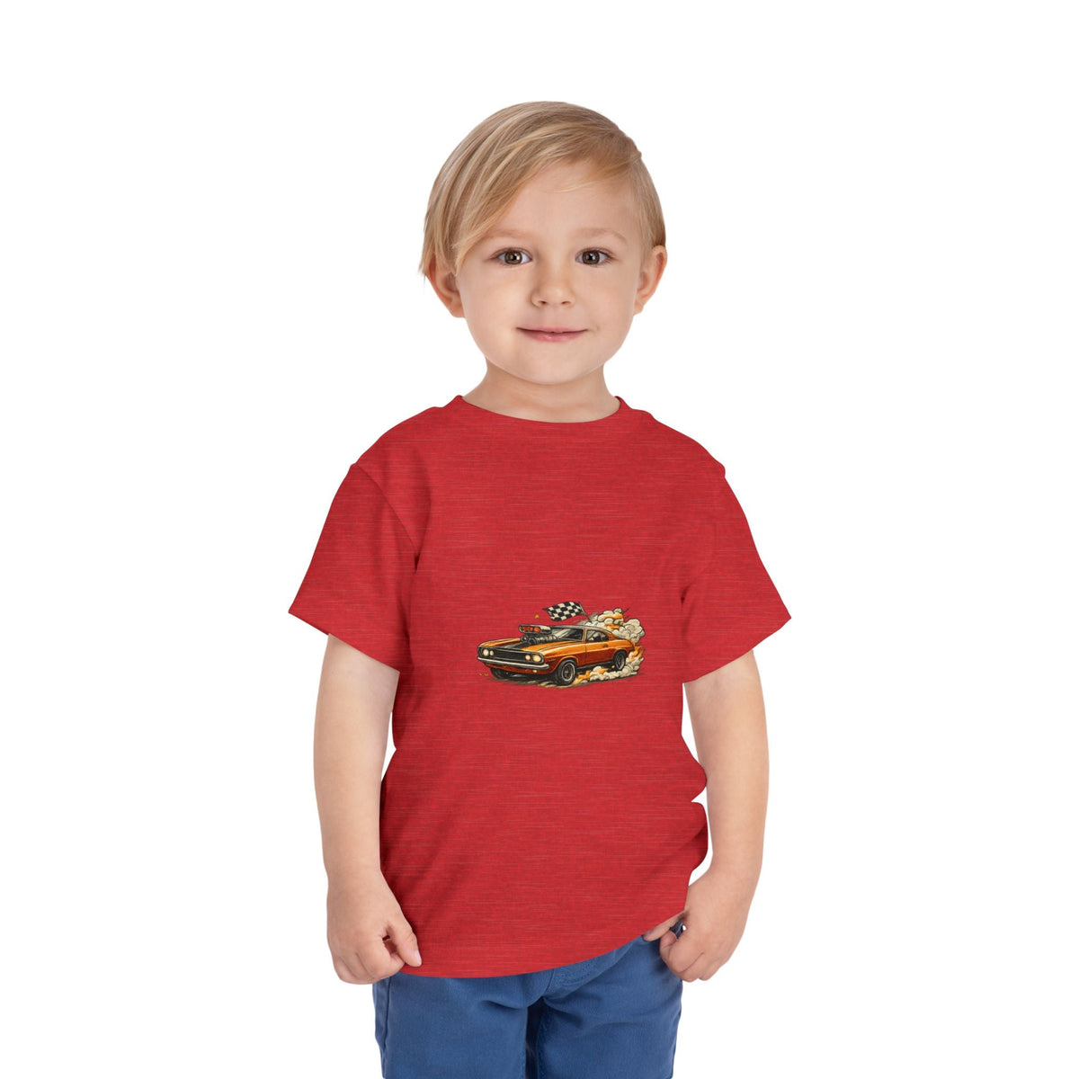 Toddler Tee — Vintage Muscle Car Cartoon with Checkered Flag - Front Patch Kids Co.