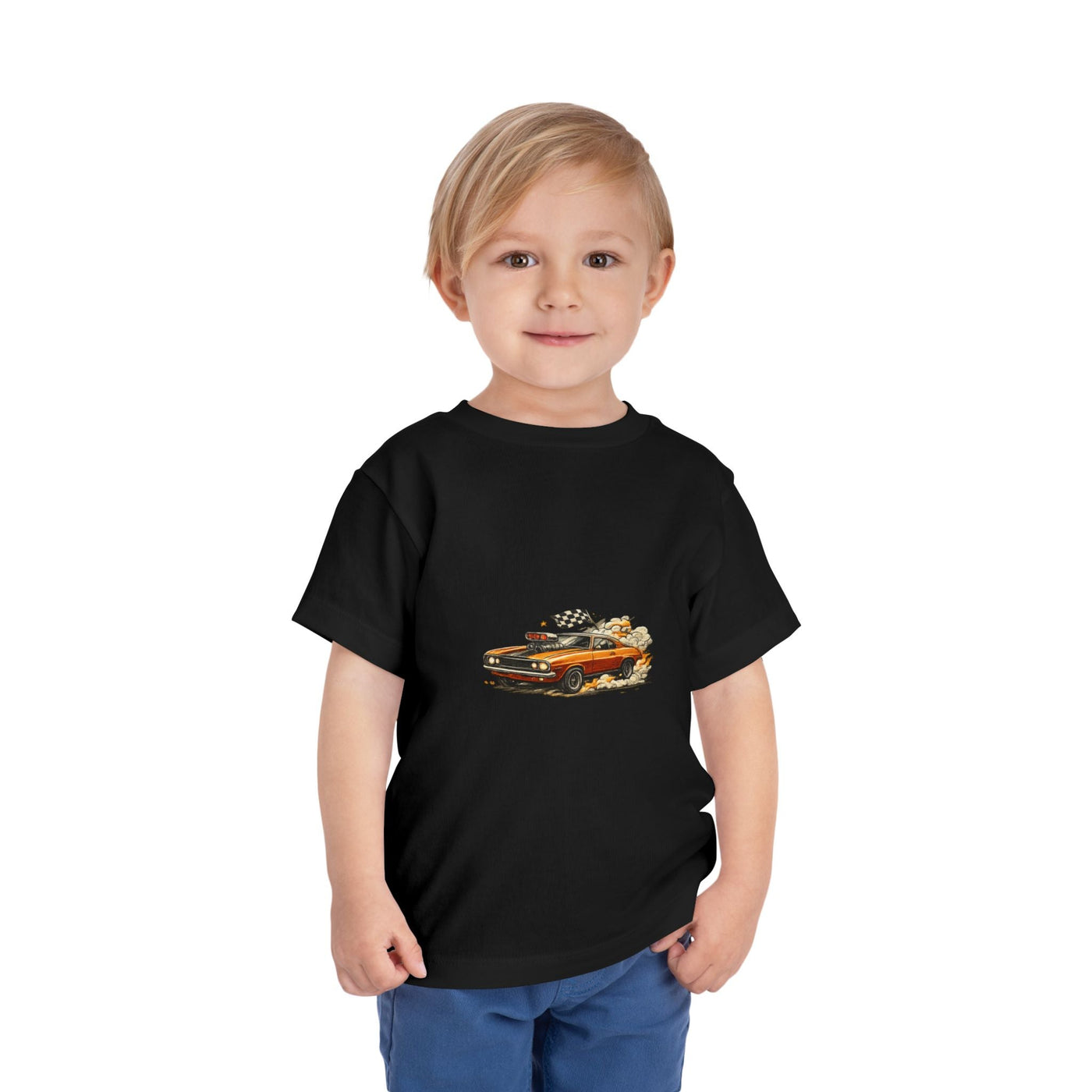 Toddler Tee — Vintage Muscle Car Cartoon with Checkered Flag - Front Patch Kids Co.