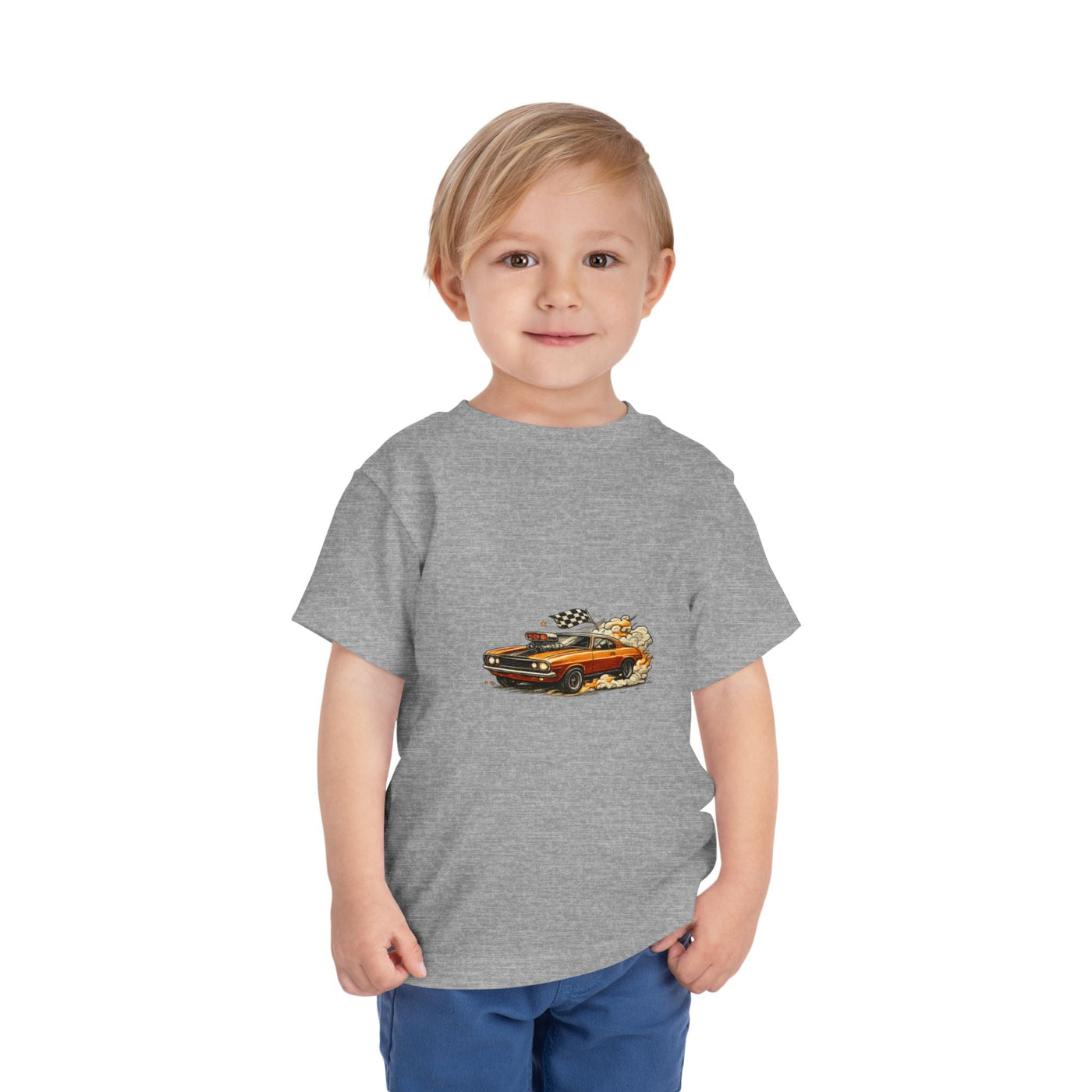 Toddler Tee — Vintage Muscle Car Cartoon with Checkered Flag - Front Patch Kids Co.