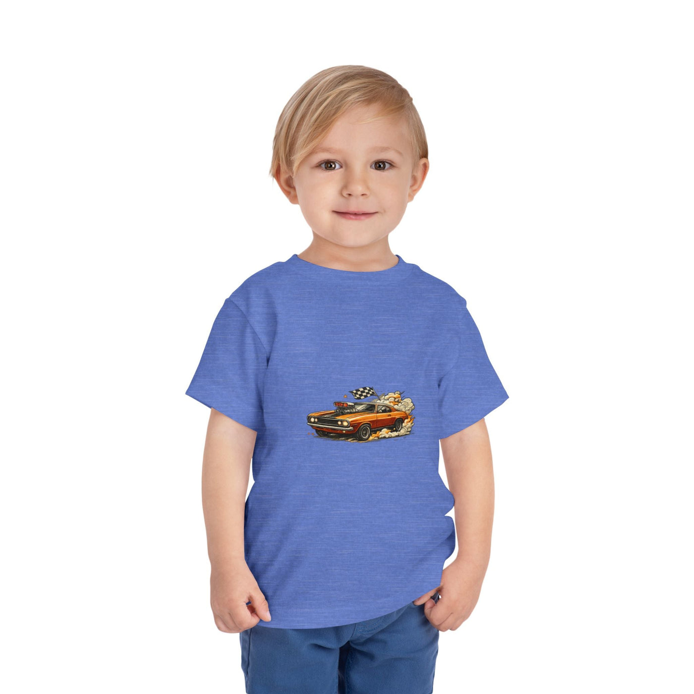 Toddler Tee — Vintage Muscle Car Cartoon with Checkered Flag - Front Patch Kids Co.
