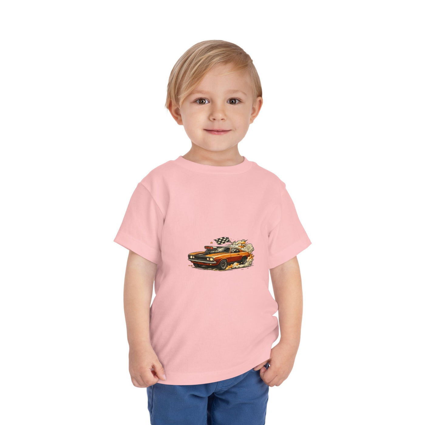 Toddler Tee — Vintage Muscle Car Cartoon with Checkered Flag - Front Patch Kids Co.