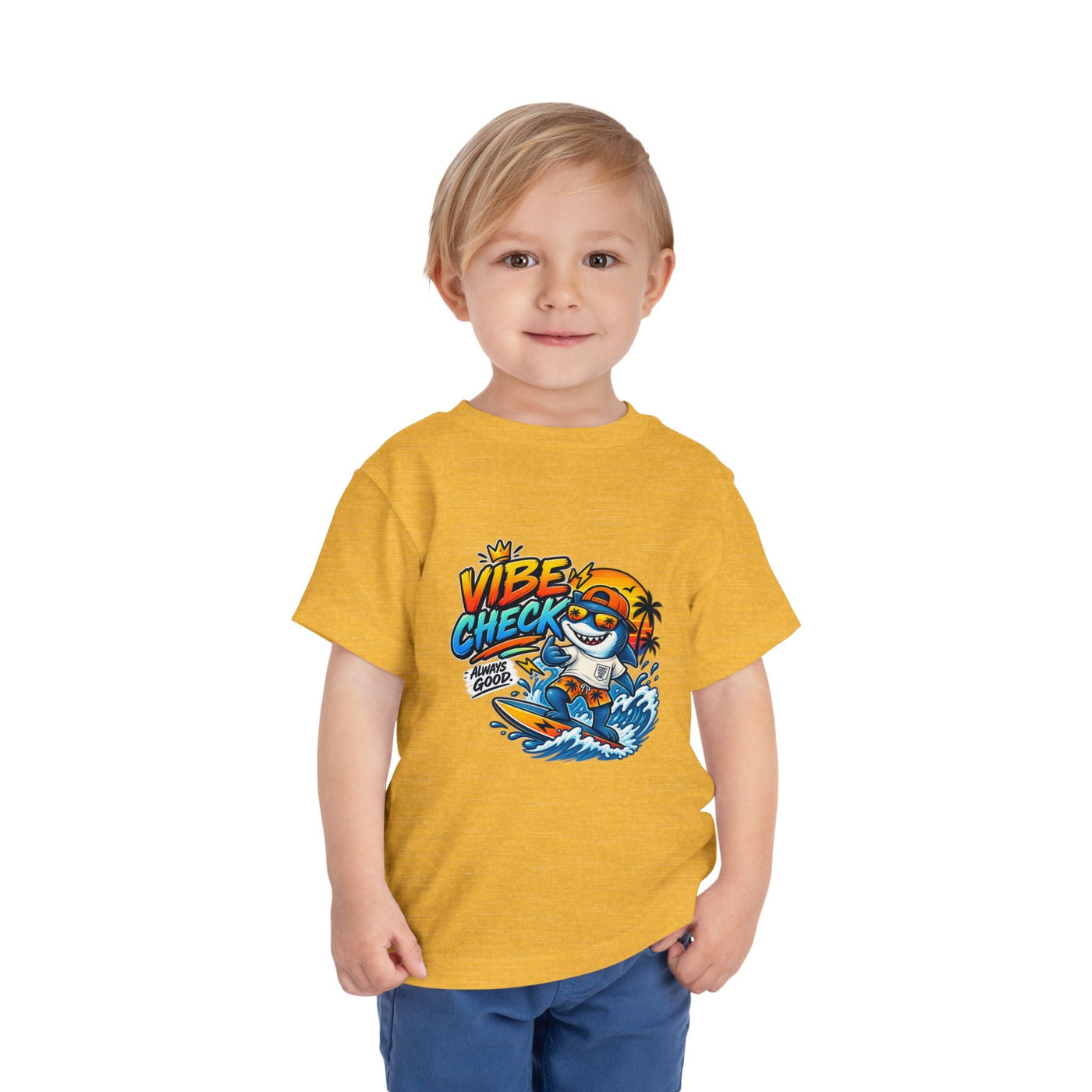 Vibe Check Surfing Shark Toddler Tee - Front Patch Kids Co.
