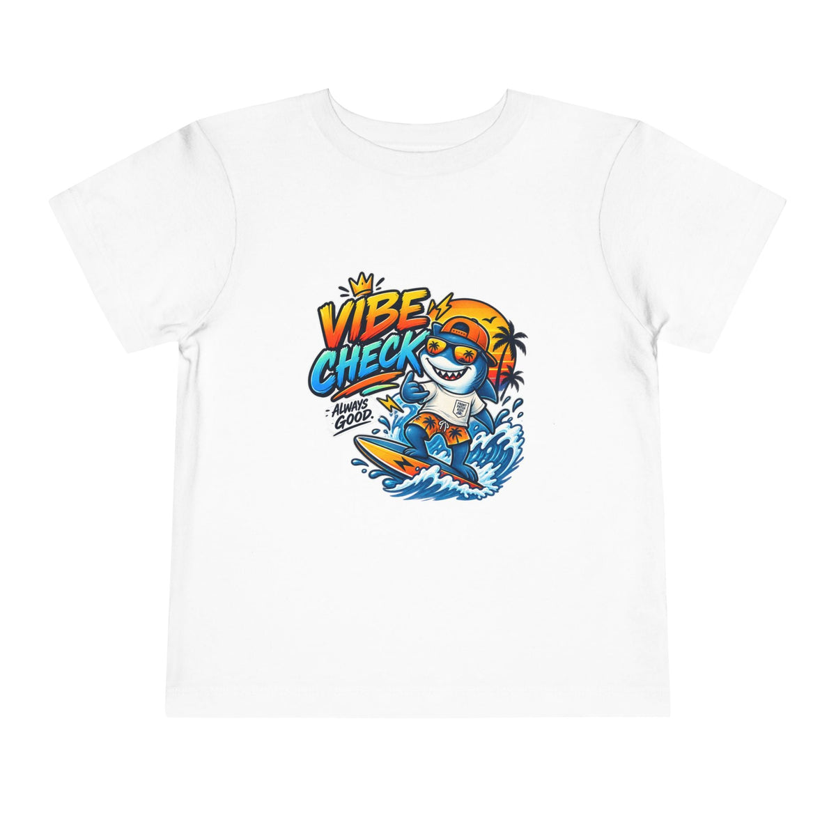 Vibe Check Surfing Shark Toddler Tee - Front Patch Kids Co.
