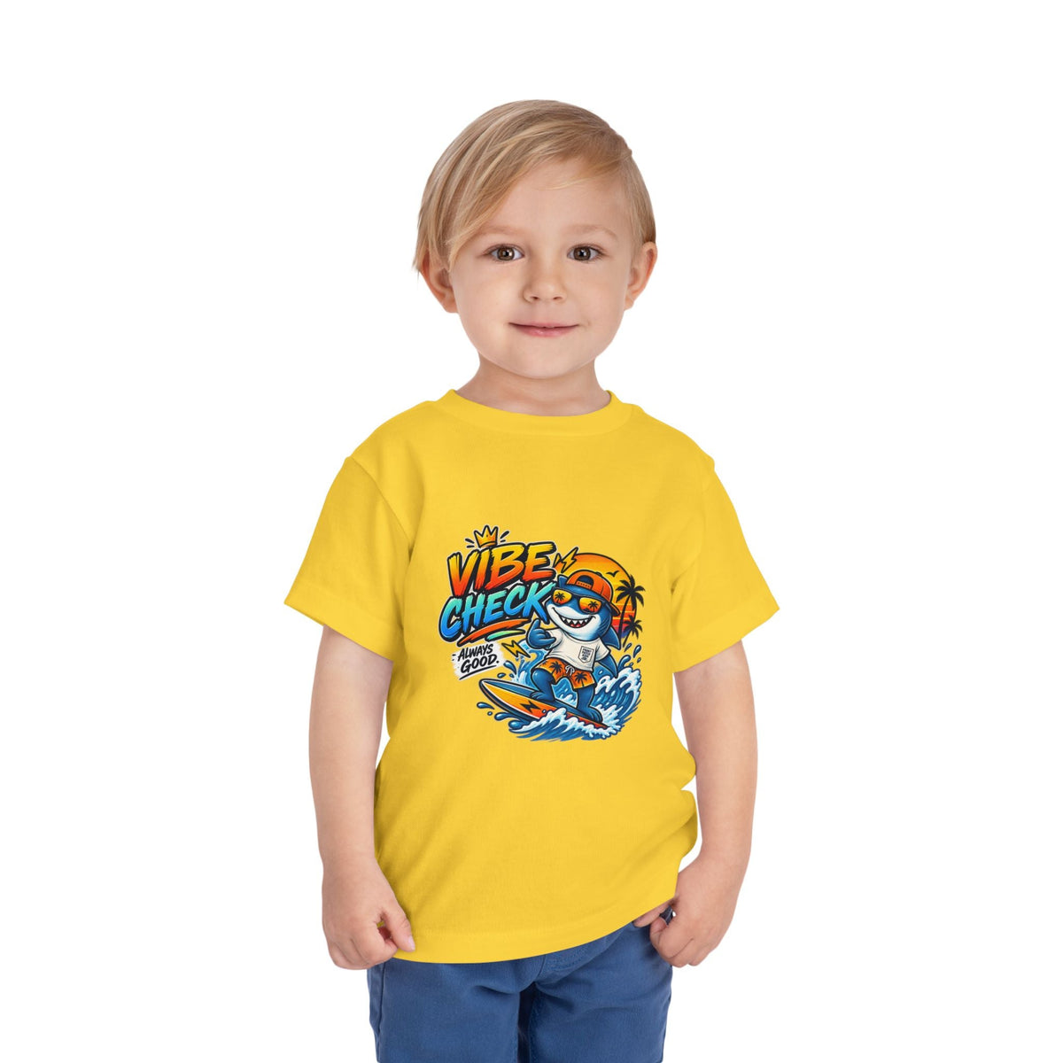 Vibe Check Surfing Shark Toddler Tee - Front Patch Kids Co.