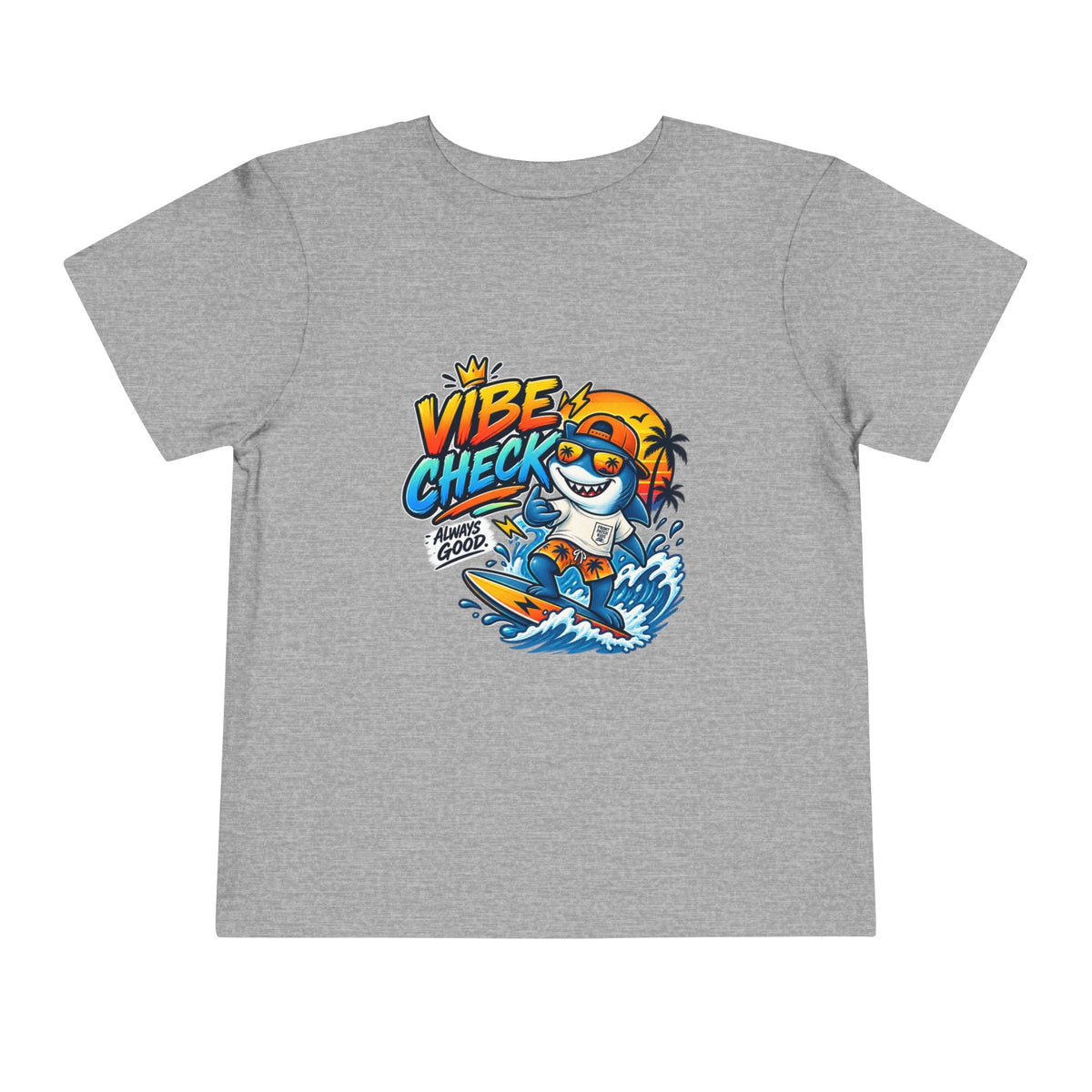 Vibe Check Surfing Shark Toddler Tee - Front Patch Kids Co.