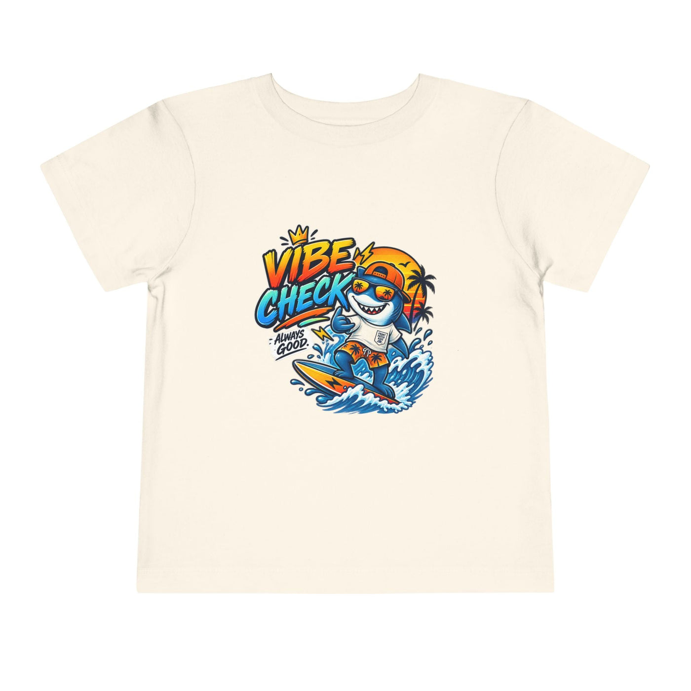Vibe Check Surfing Shark Toddler Tee - Front Patch Kids Co.