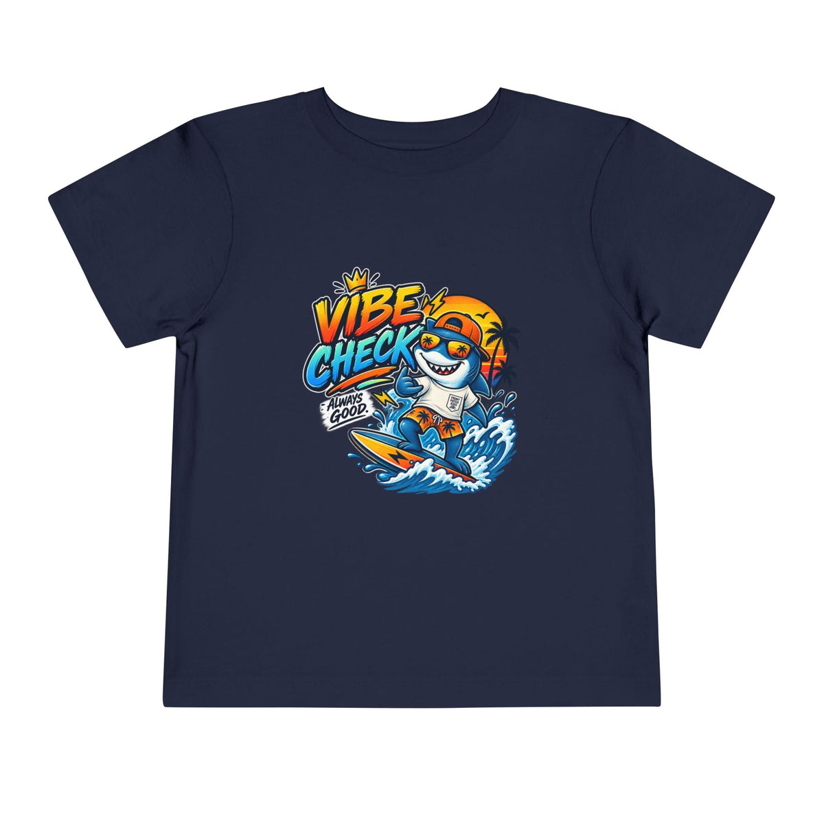 Vibe Check Surfing Shark Toddler Tee - Front Patch Kids Co.